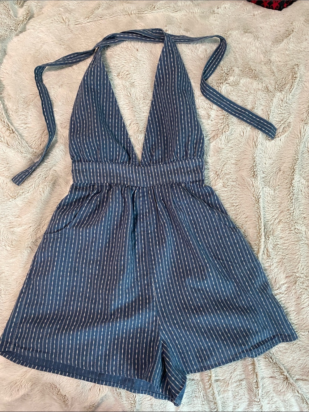 Striped Navy Halter One-Piece Romper for Kids